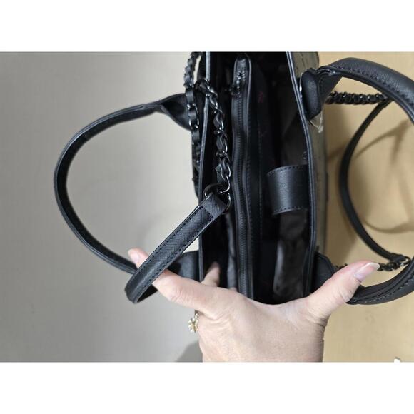 Betsey Johnson XOKIARA2 Black Embossed Bow Satchel Handbag - Picture 7 of 7